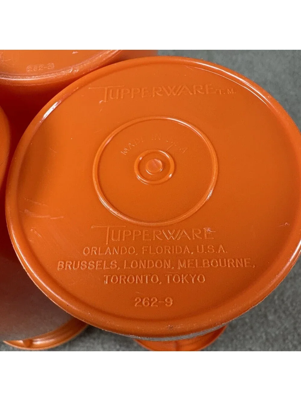 Lot of 3 Tupperware Orange Drink Container 5 Cups #262 Flip Spout Lid #603 Vtg